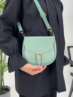 3917 Mini Toka Detaylı Çapraz Askılı Çanta - su yeşili 