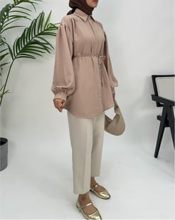 7945-nada kumaş-gizli düğmeli tunik-taş