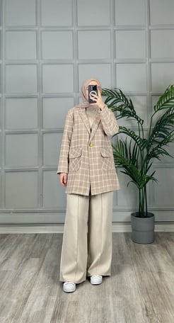 017b49 Dabıl kumaş geniş paça beli lastikli pantolon taş