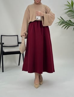 2183-dabıl krep kumaş-cepli düz model etek-bordo