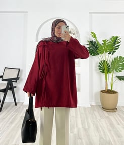 8578-modal kumaş-bağlama detaylı kimono-bordo