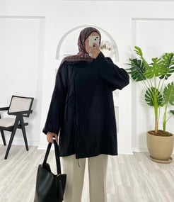 8578-modal kumaş-bağlama detaylı kimono-siyah