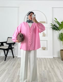 3649-çilek kumaş-önü düğmeli kimono-pembe