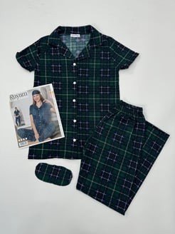 Ç9008 - KISA KOLLU KARELI PIJAMA TAKIMI - YEŞIL 