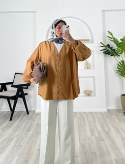 3649-çilek kumaş-önü düğmeli kimono-sütlü kahve