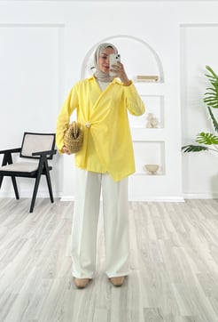 3895-poplin kumaş-gold bronş detaylı kimono-sarı
