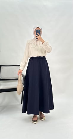 9642-sukuba dalgıç kumaş-düz model etek-lacivert