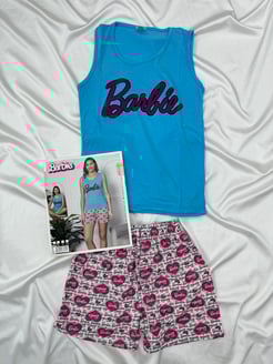 Ç0100 - RÜYAM SIFIR KOL BARBIE ŞORTLU TAKIM - MAVI 