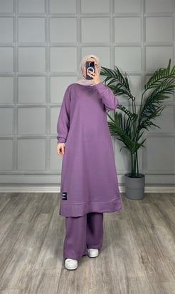 7894  iki iplik kumaş tunik takım lila