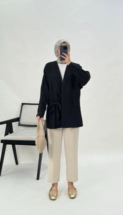 7854-kırışık kumaş-önden bağlamalı kimono-siyah