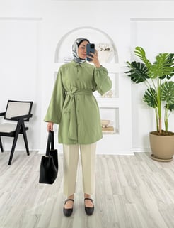 4368-nada kumaş-kemerli gömlek-mint yeşili