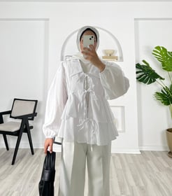 5726-poplin kumaş-fırfır detaylı önü bağlamalı kimono-beyaz