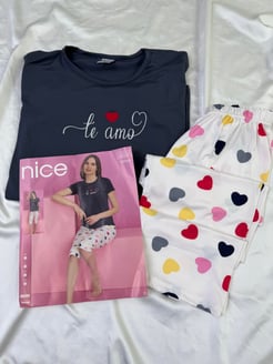 Ç4897-Milan kumaş kalpli kapri pijama takımı-füme