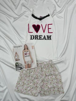 Ç9983 - IP ASKILI LOVE DREAM ŞORTLU TAKIM - BEYAZ / YEŞIL   