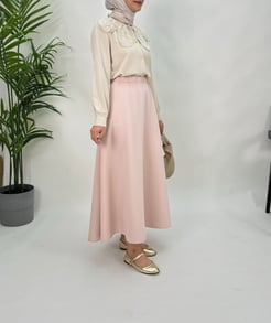9642-sukuba dalgıç kumaş-düz model etek-pudra