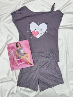 Ç1217 - KALPLİ ŞORTLU PIJAMA TAKIMI - MÜRDÜM 