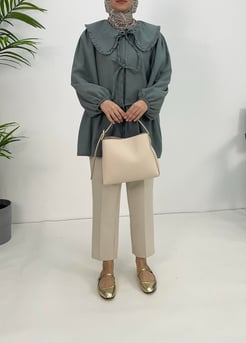 9247-keten kumaş-bebe yaka önden bağlamalı kimono-su yeşili