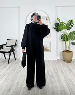 7559-asel zara kumaş-yanları yırtmaçlı pantolonlu takım-siyah