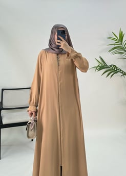 1469-medine ipeği kumaş-reglan kol detaylı boydan fermuarlı ferace-taş