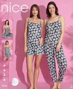 Ç2132 - NICE 3LÜ YELPAZE DESENLI PIJAMA TAKIMI SETI - LACIVERT 