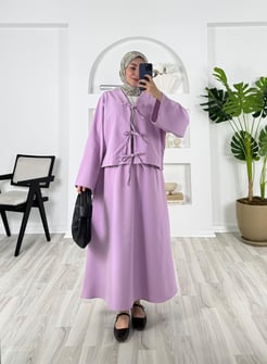 4556-dabıl krep kumaş-etekli kimono takım-lila