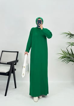 9132 E8+Düz Triko Elbise benetton yeşili