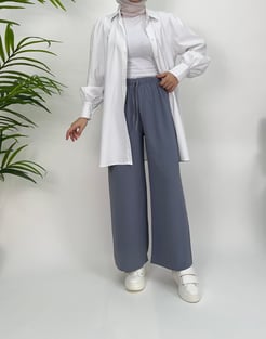 56492-Ayrobin kumaş-beli lastikli pantolon-gri