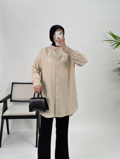 5161-Melanj keten kumaş-düğmeli tunik-tas