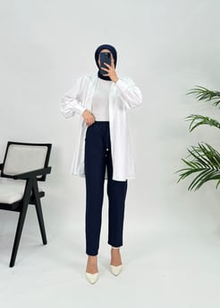 01631 G97+ELİ LASTİKLİ DABIL KUMAŞ HAVUÇ KESİM PANTOLON LACİVERT