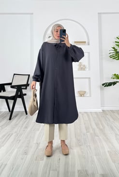 7529-dabıl krep kumaş-kemerli tunik-füme