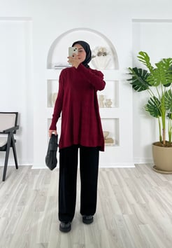 6320-desenli ince triko-bordo