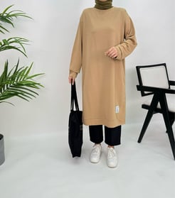 3871 K6+armalı diz altı tunik sütlü-kahve 