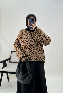 0483-leopar desenli triko-kahverengi