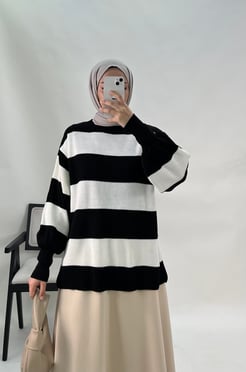 0258 L6+Balon Kol Triko Tunik Siyah