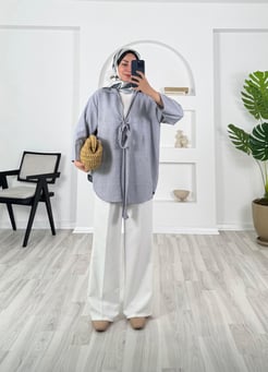 7847-sofia keten kumaş-önden bağlamalı kimono-gri