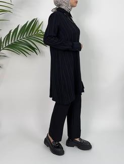 3237-nada kumaş-kolyeli kloş tunik-siyah