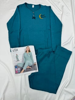 Ç8399 Sweat Dream İnterlok Uzun Kollu Pijama Takımı- PETROL YEŞİLİ  