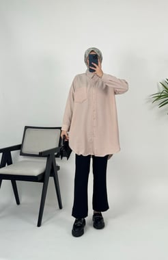 9965-gofre kumaş-sol tarafı cepli tunik-taş