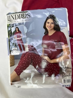 Ç30200 - kısa kollu bambu fiyonklu pijama takımı - bordo