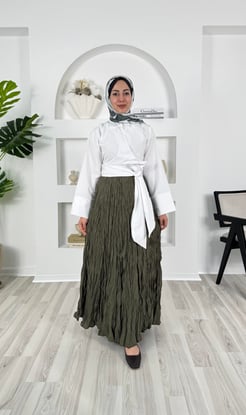 5427-beli lastikli kraş etek-haki