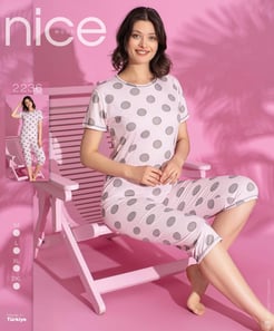 Ç2236 - BUYUK NOKTALI KAPRI PIJAMA TAKIMI - PUDRA 