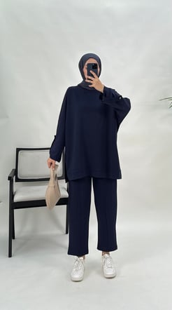 7513-oysho kumaş-şalvar kesim pantolonlu takım-lacivert