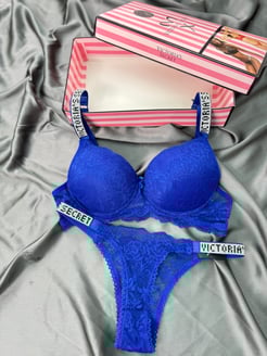 Ç953 Victoria Secret Dantelli Sütyen Takımı(özel kutusuyla)- MAVİ