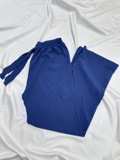 2562-bürümcük kumaş-beli lastikli pantolon-mavi