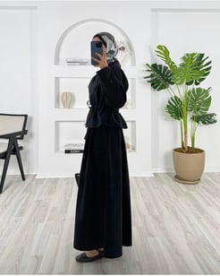 3408-kartepe kumaş-ceketi bağcıklı elbiseli takım-siyah
