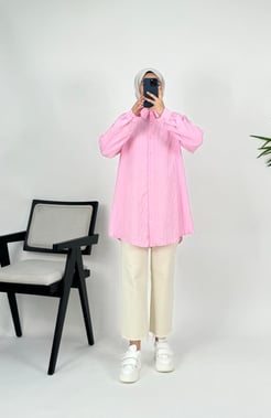 7543-model kumaş-boydan düğmeli tunik-pembe
