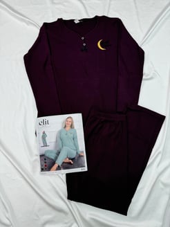 Ç8399 Sweat Dream İnterlok Uzun Kollu Pijama Takımı- BORDO 