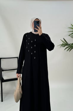 6782 sandy kumaş taş desenli elbise siyah