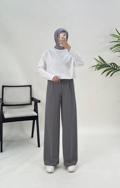 3278-sukuba krep kumaş-beli lastikli pantolon-gri