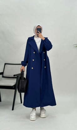2152-bondit kumaş-kol lastikli düğmeli trençkot-lacivert